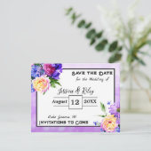  Purple Flowers Floral Save the Date Kaart (Staand voorkant)