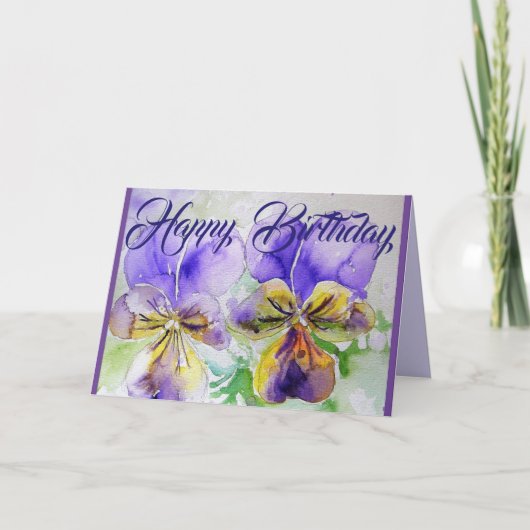 Purple Flowers Floral Viola Waterverf Art Kaart (Voorkant)