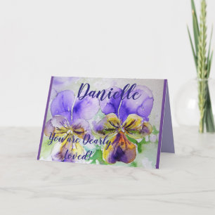 Purple Flowers Floral Waterverf Birthday Card Kaart