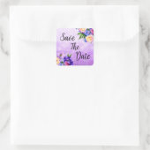  Purple Flowers Floral Wedding Save the Date Vierkante Sticker (Tas)