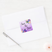  Purple Flowers Floral Wedding Save the Date Vierkante Sticker (Envelop)