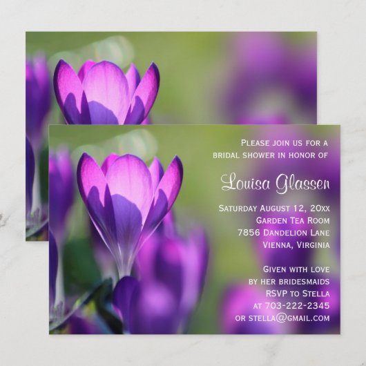 Purple Flowers Flower Bridal Shower Invitation Kaart (Voorkant / Achterkant)