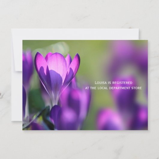 Purple Flowers Flower Bridal Shower Invitation Kaart (Achterkant)