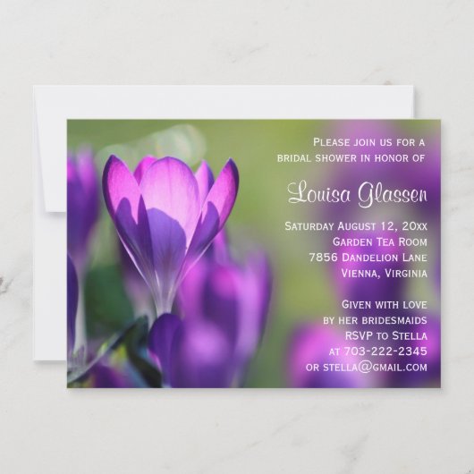 Purple Flowers Flower Bridal Shower Invitation Kaart (Voorkant)