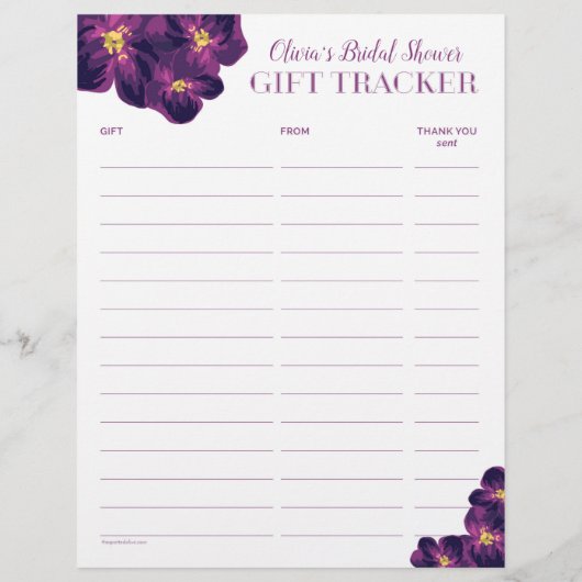 Purple Flowers Gift Tracker Log-Double Sided (Achterkant)