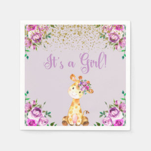 Purple Flowers & Giraffe baby shower servetten. Servet