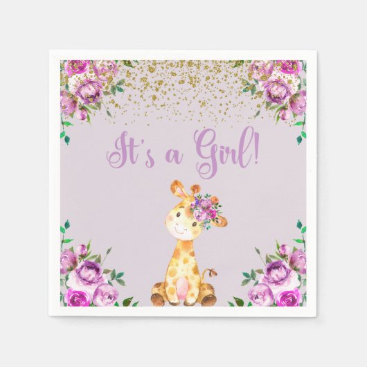 Purple Flowers & Giraffe baby shower servetten. Servet (Voorkant)