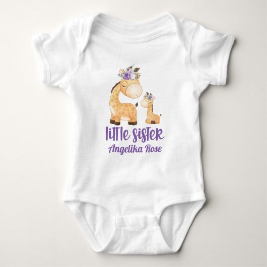 Purple Flowers Giraffe Litter Sister Romper (Voorkant)
