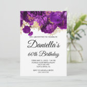 Purple Flowers Gold Foil Glam 60th Birthday Kaart (Staand voorkant)