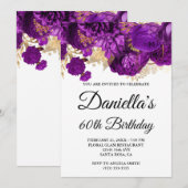 Purple Flowers Gold Foil Glam 60th Birthday Kaart (Voorkant / Achterkant)