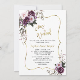 Purple Flowers Gold Hens Bachelorette Weekend Kaart