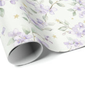 Purple Flowers Gold Stars Moons Birthday Cadeaupapier (Rol Hoek)