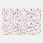 Purple Flowers Gold Stars Moons Birthday Inpakpapier Vel (Voorkant 2)