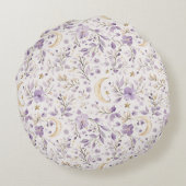 Purple Flowers Gold Stars Moons Rond Kussen (Achterkant)
