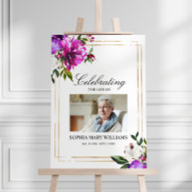 Purple Flowers & Green Funeral Welcome Sign