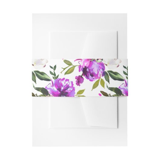Purple Flowers & Greenery Invitation Belly Band Uitnodigingen Wikkel (Voorkant Voorbeeld)