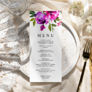 Purple Flowers & Greenery Leves Floral Wedding Menu