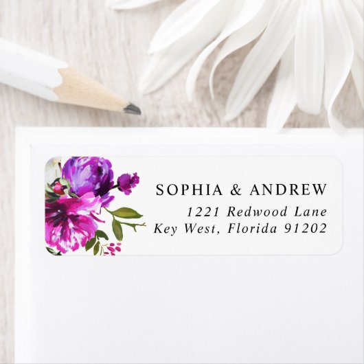 Purple Flowers & Greenery Return Address Label (Insitu)