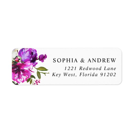 Purple Flowers & Greenery Return Address Label (Voorkant)