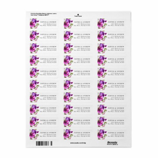 Purple Flowers & Greenery Return Address Label (Full Sheet)