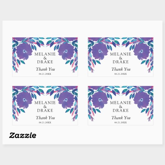 Purple Flowers Handbeschilderd Rechthoekige Sticker (Vel)