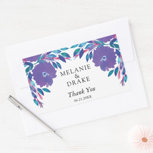 Purple Flowers Handbeschilderd Rechthoekige Sticker (Envelop)