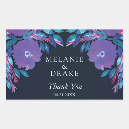 Purple Flowers Handbeschilderd Rechthoekige Sticker (Voorkant)