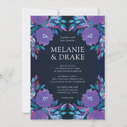 Purple Flowers Handbeschilderd Weddenschap Kaart (Voorkant)