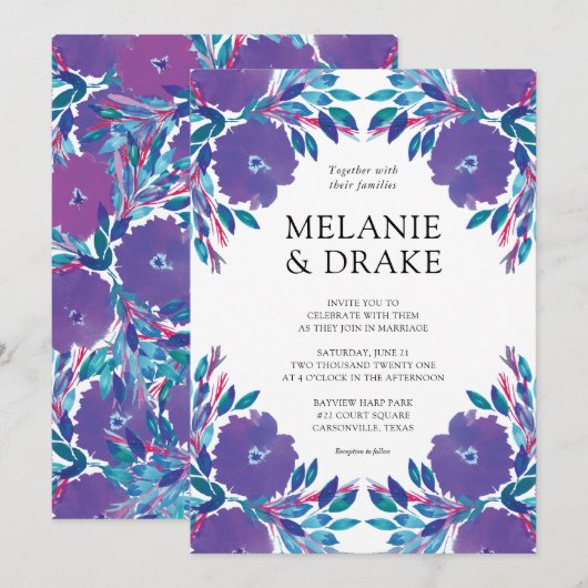 Purple Flowers Handbeschilderd Weddenschap Kaart (Voorkant / Achterkant)