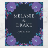 Purple Flowers Handbeschilderd weddenschapslabel Wijn Etiket (Enkel label)