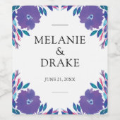 Purple Flowers Handbeschilderd weddenschapslabel Wijn Etiket (Enkel label)