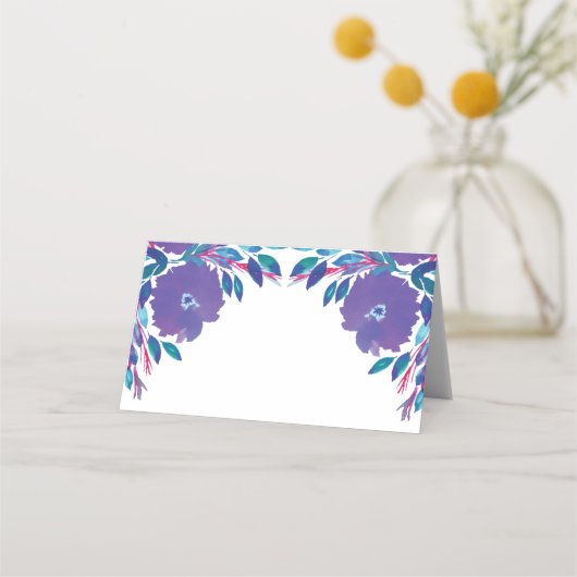 Purple Flowers Handbeschilderde Place Card Plaatskaartje (Voorkant)
