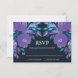 Purple Flowers Handbeschilderde RSVP-kaart Kaart