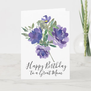 Purple Flowers Happy Birthday Kaart voor moeder