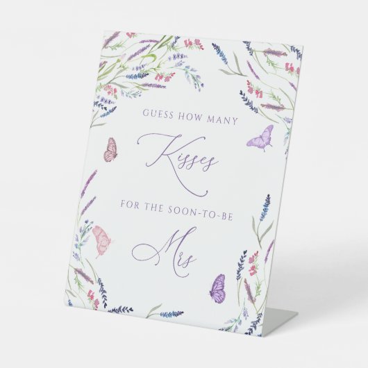 Purple Flowers Hoeveel Kisses Vrijgezellenfeest sp Reclamebord Met Voetstuk (Voorkant)