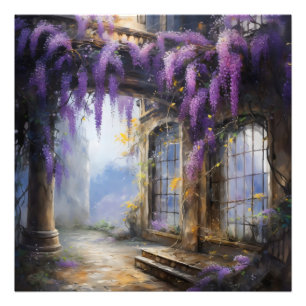 Purple Flowers House Foto Afdruk