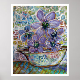 Purple Flowers in een Bowl Impressionisme Print