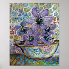 Purple Flowers in een Bowl Impressionisme Print