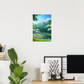 Purple Flowers in Forest Clearing Poster (Thuiskantoor)