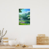 Purple Flowers in Forest Clearing Poster (Keuken)