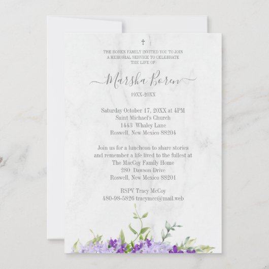 Purple Flowers in Loving Memory for Funeral (Achterkant)