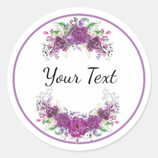 Purple Flowers - Jouw tekst Ronde Sticker