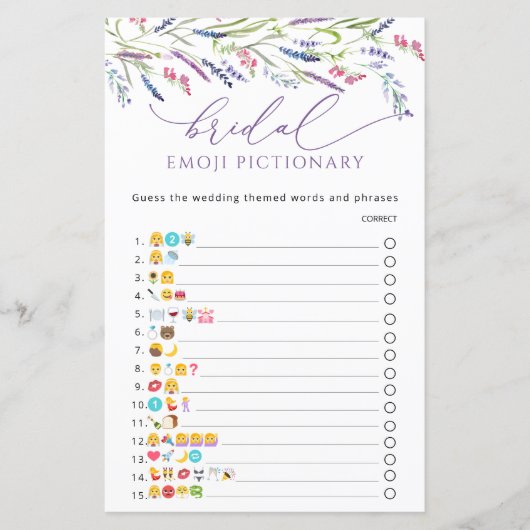 Purple Flowers Lavender Emoji Pictionary Game (Voorkant)