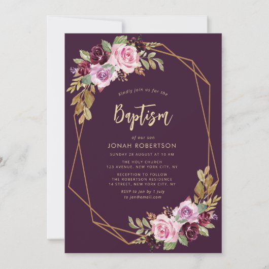 Purple Flowers lijst doop Kaart (Voorkant)