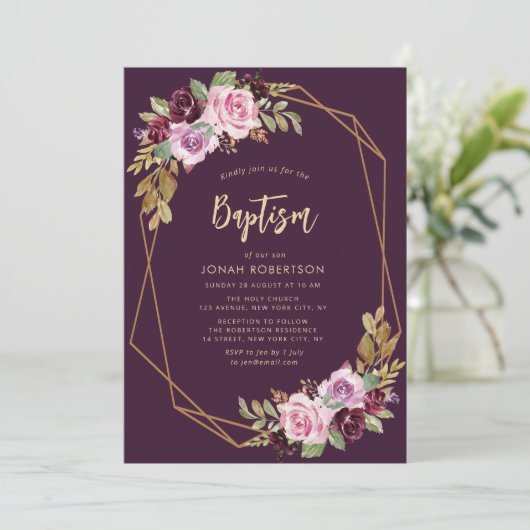 Purple Flowers lijst doop Kaart (Staand voorkant)