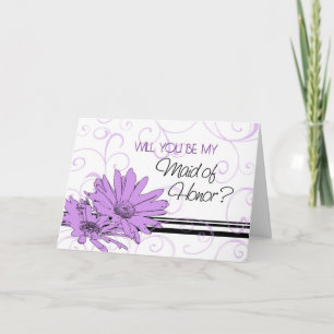 Purple Flowers Maid of Honor Invitation Kaart