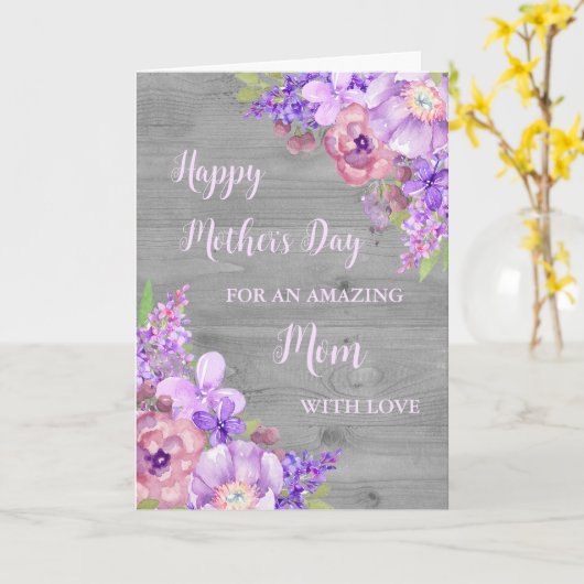 Purple Flowers Mam Happy Moederdag Kaart (Gele Bloem)