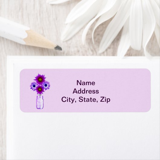 Purple Flowers Mason Jar Adresetiketten Etiket (Insitu)