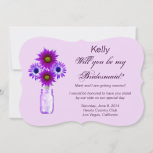 Purple Flowers Mason Jar Bridesmaid Kaart