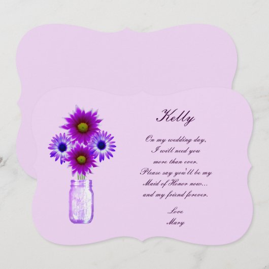 Purple Flowers Mason Jar Maid of Honor Kaart (Voorkant / Achterkant)